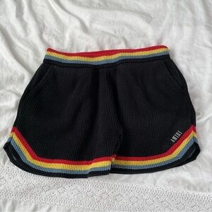 Amiri MEDIUM crochet knit shorts black rainbow band silk blend streetwear